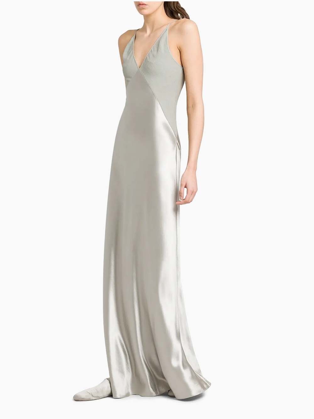 Satin Bias Long Skirt in Silver
